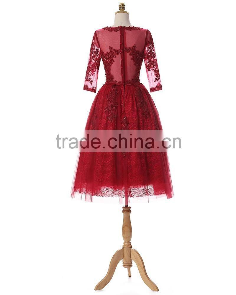 Top quality Last designs Round-neck Sleeveless knee-length lace wedding dress