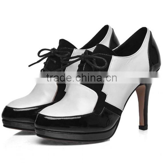 2015 Sexy Genuine Leather High Heel Ankle Boots Fancy Double Color Lace Up High Heel Pump Dress Shoes CP6684