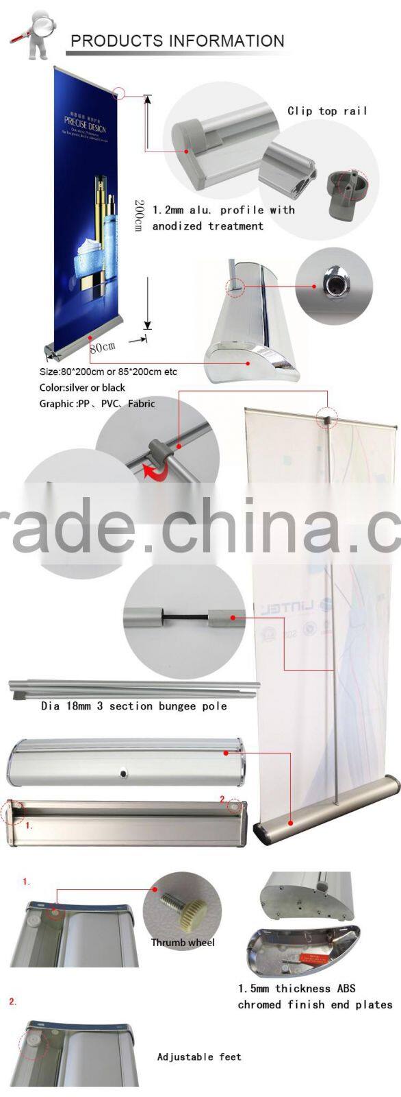 the High-end telescopic roll up banner stand display