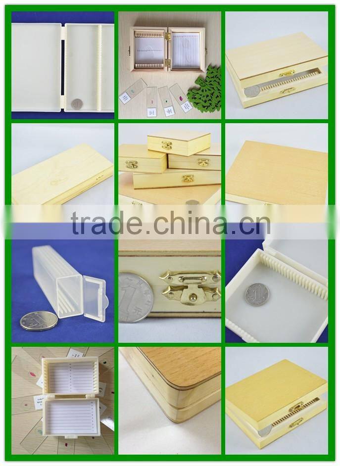 Differnt kinds of prepared microscope slides pine wood box