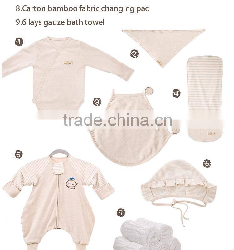100% cotton nine pieces sets of baby Clothing Sets gift box for newborn