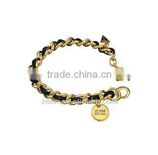 Gold plated with leather bracelet Body Jewelry