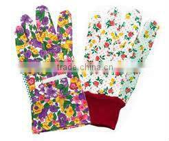 9-11inch flora printed pvc dots cotton garden glove