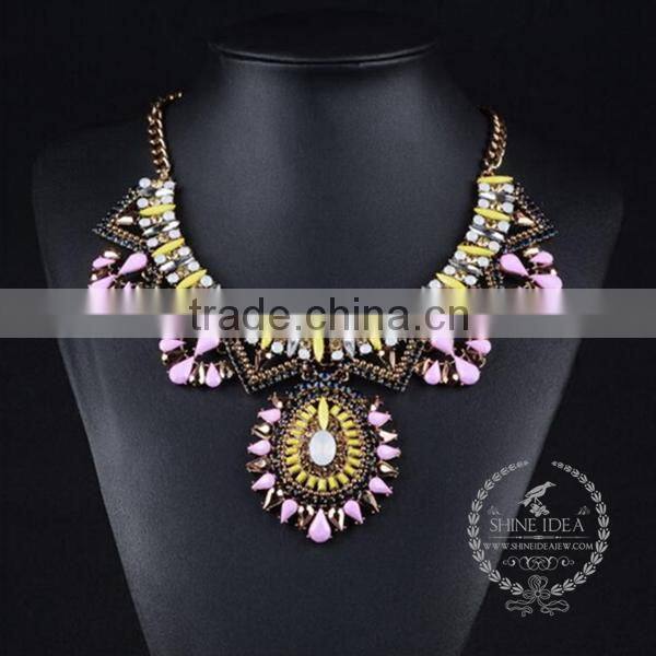 high quality vintage colorful rhinestone chunky statement necklace tin alloy fashion women pendant necklace 6390152