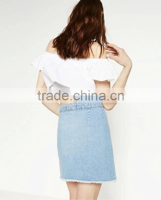 Asymmetric Denim Skirt Straight Single Breasted Skirt