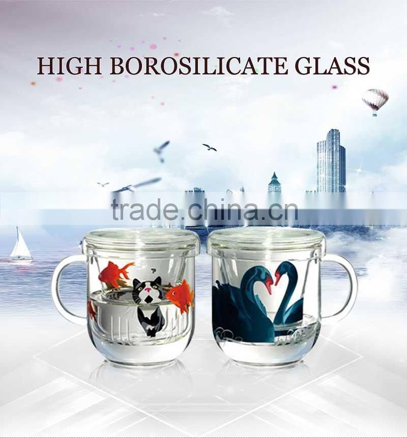 wholesale 400ml high borosilicate handmade glass cup with lid