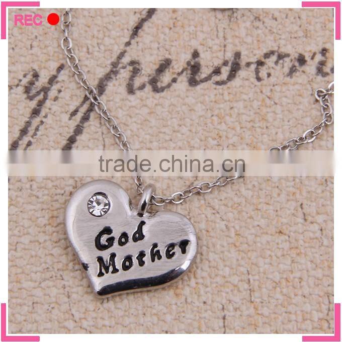 Stainless steel chain necklace with heart pendant, God Mother letters necklace wholesale