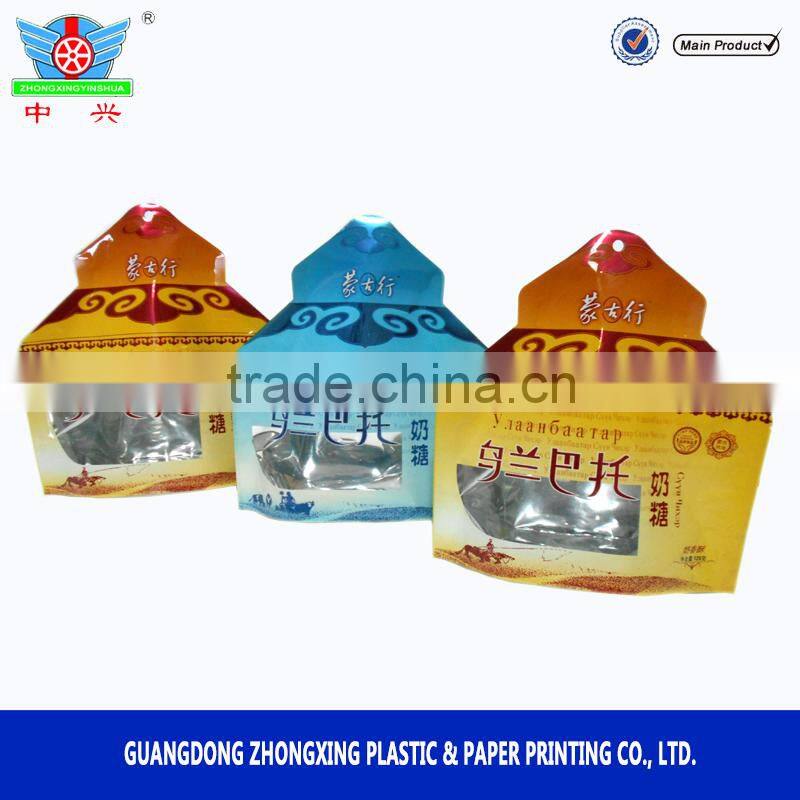 Food laminated plastic packing bags,shaped pouch with tear notch,moisture barrier