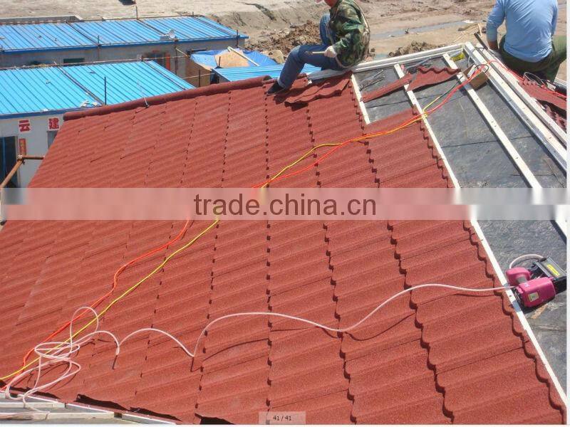 Stone Coated Roof Sheet, purple/wine red/green/black roof tile for prefab houses, villas