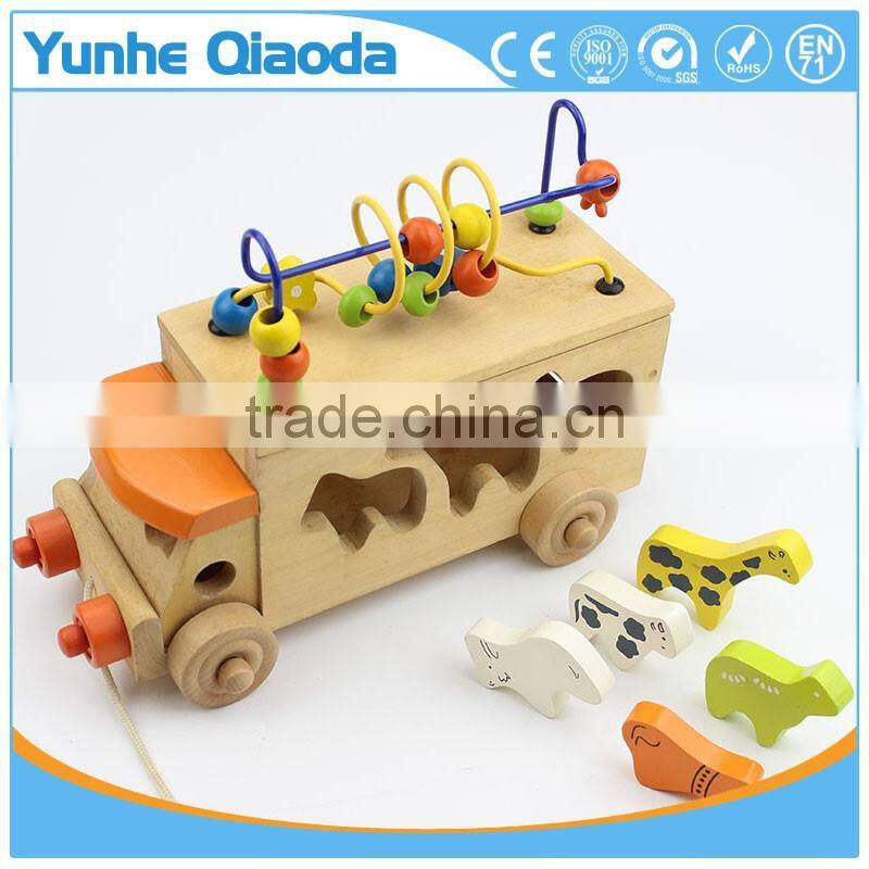 animal Shape Sorter truck and bead maze - Pull Along Toy - animal in many Shape Blocks