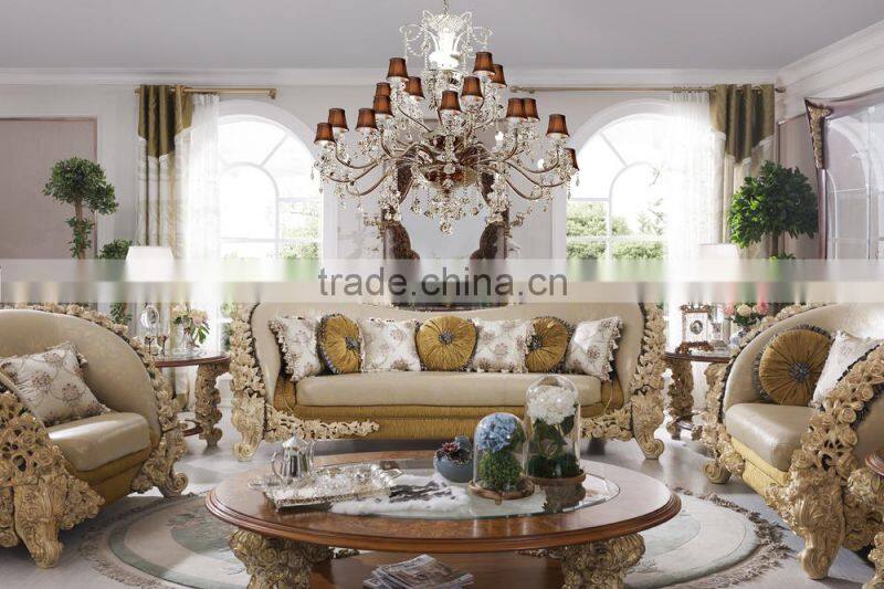French Style Luxury Living Room Wooden Sofa Furniture, Solid Wood Hand Carved Sofa Set