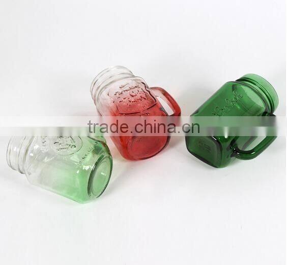 Colorful glass mason jar with emboss logo and lid