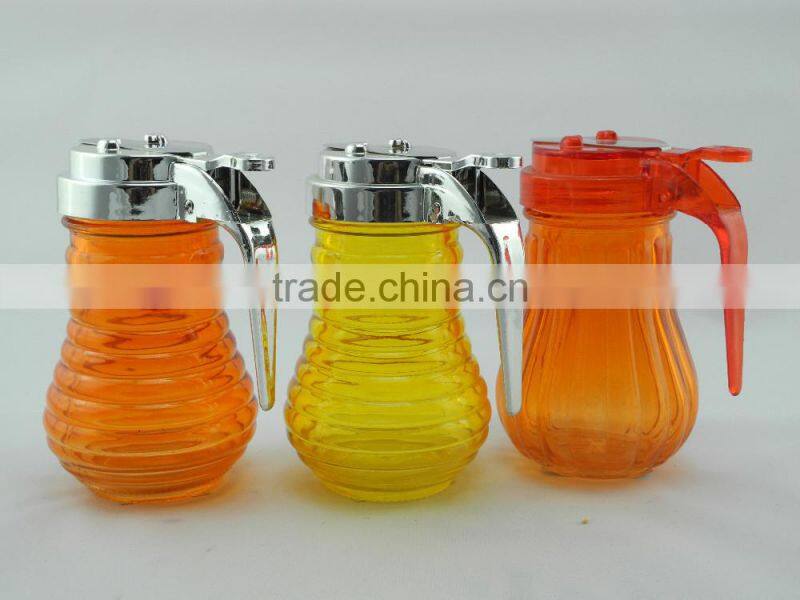 clear cylinder glass edible oil dispenser jar with plastic handle cap
