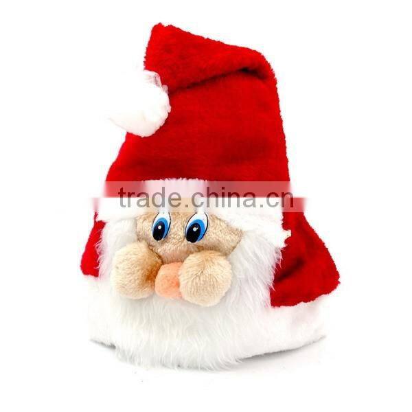 China products new design pattern fabric Xmas cap wool felt Christmas santa claus hat with pompon for photo prop newborn infant