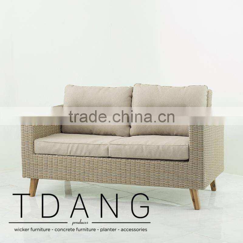 Fiji Wicker Sofa with wooden legs - Contemporary Rattan furniture garden bench.