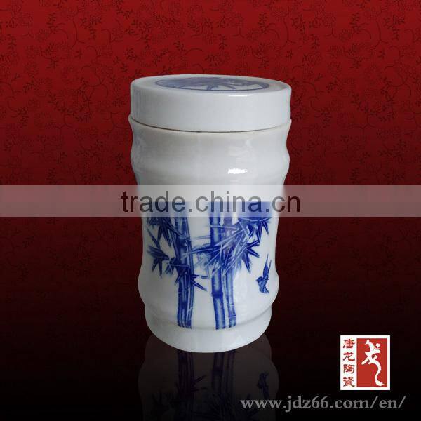 Round style high quality blue and white porcelain bamboo figure ceramic vases and urns for funeral