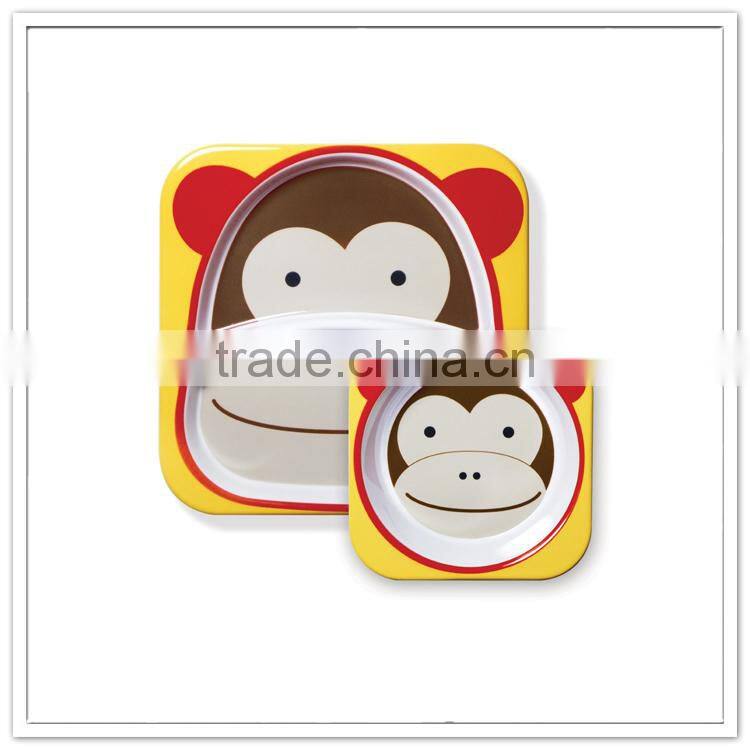 Wholesale non-toxic unbreakable monkey animal printed square melamine childs dinnerware set