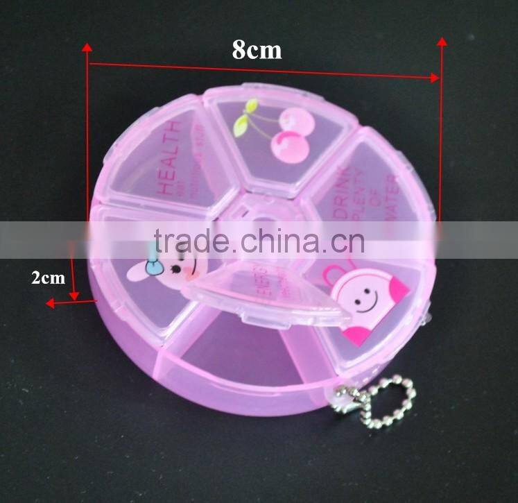 6 Compartments Round Mini Cartoon Pill Box Organizer Medicine Holder Storage