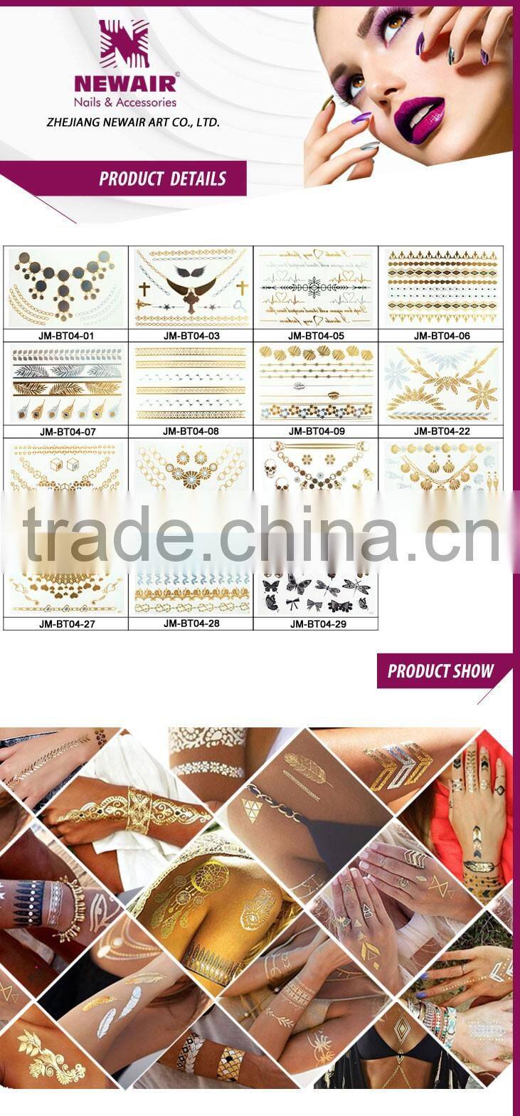 Custom waterproof transfer body decoration gold tattoo sticker/temporary tattoo