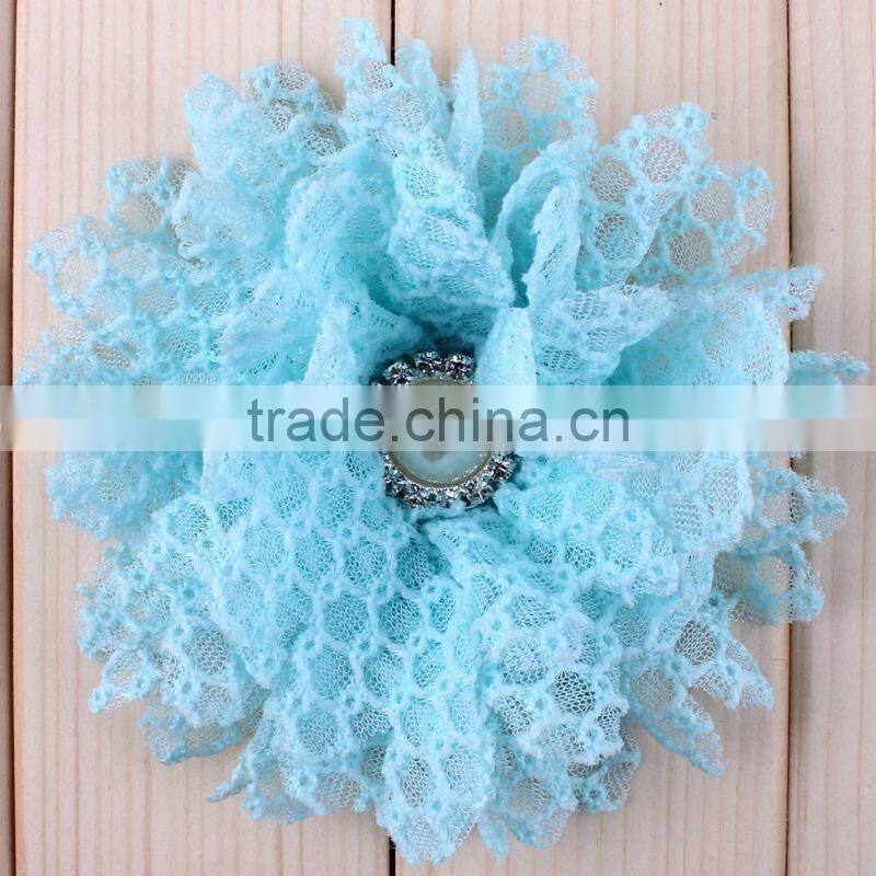 fabric flower with pearl beads center for kids hair accessories