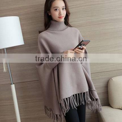 2016 korea knitwear sweater new design poncho cloak sweater with tassels