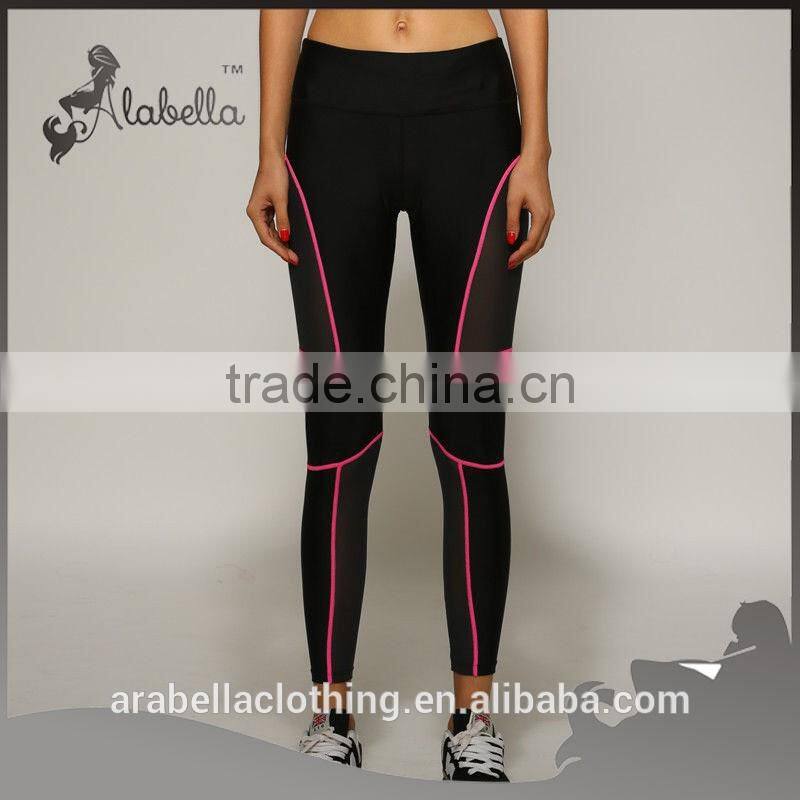 New Fashion Yoga Gym Geometric Mesh Leggings Fitness Work Out Black Elastic Running Pants