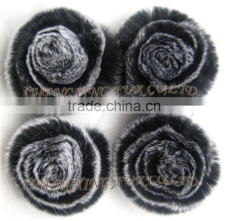 CX-A-37 Genuine Rex Rabbit Fur Flower Brooch Pin