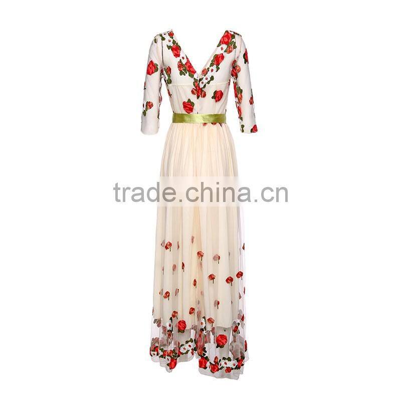 Maxnegio high wais mesh bodycon embroidery casual dress