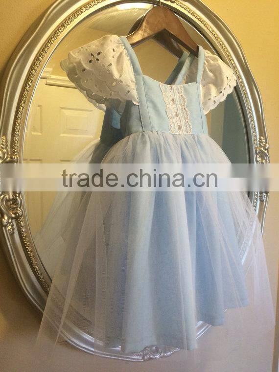 New arrival baby Clothes wholesale Hot sale cotton cheap 2017 blue Children's Boutique fashion girls short frocks dress