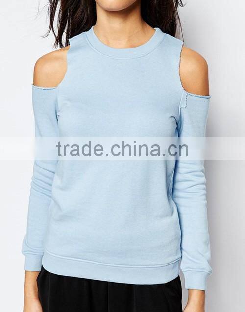 2016 fashion ladies summer crew neck cold shoulder sweatshirts