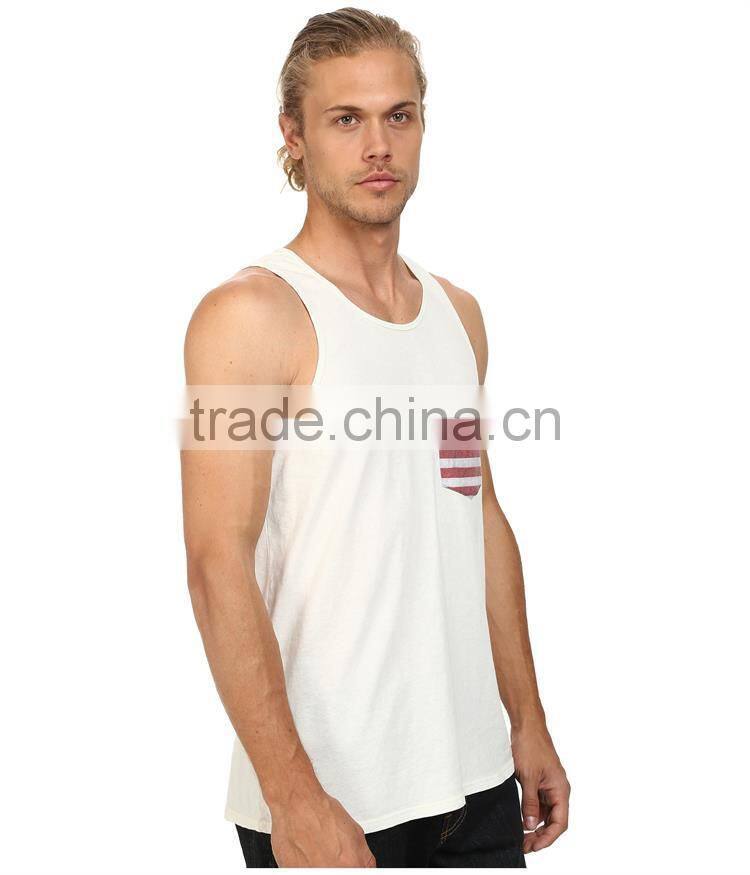 Mens custom bodybuilding stringer vest with pocket