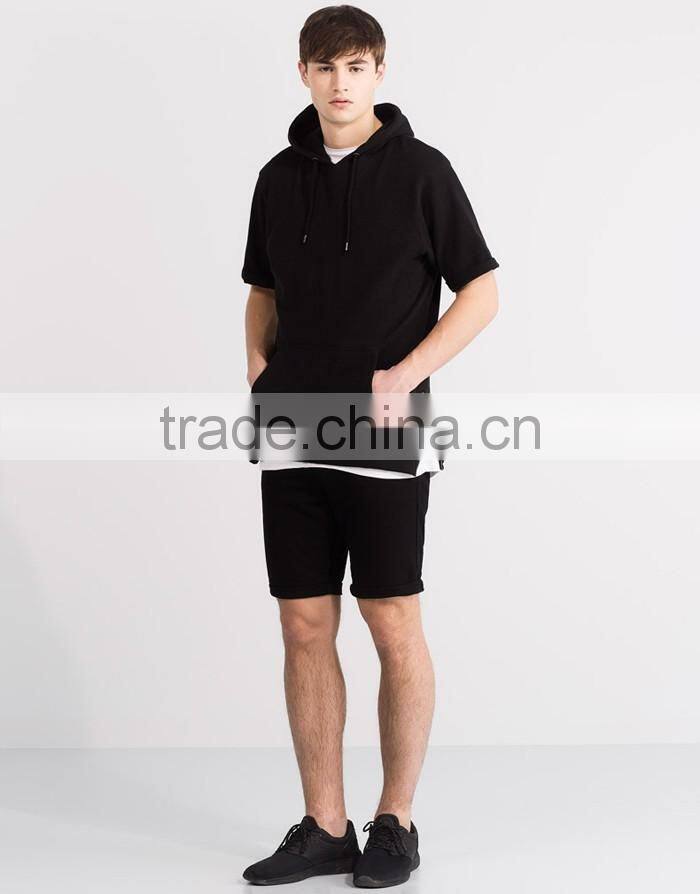 Super quality short sleeve black plain japanese cotton hoodies