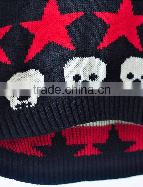 Latest Design Skull Pattern Girls Knitted Pullover Sweater