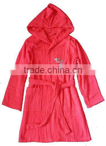 Wholesale embroidery design cotton terry custom kids bathrobe with hood
