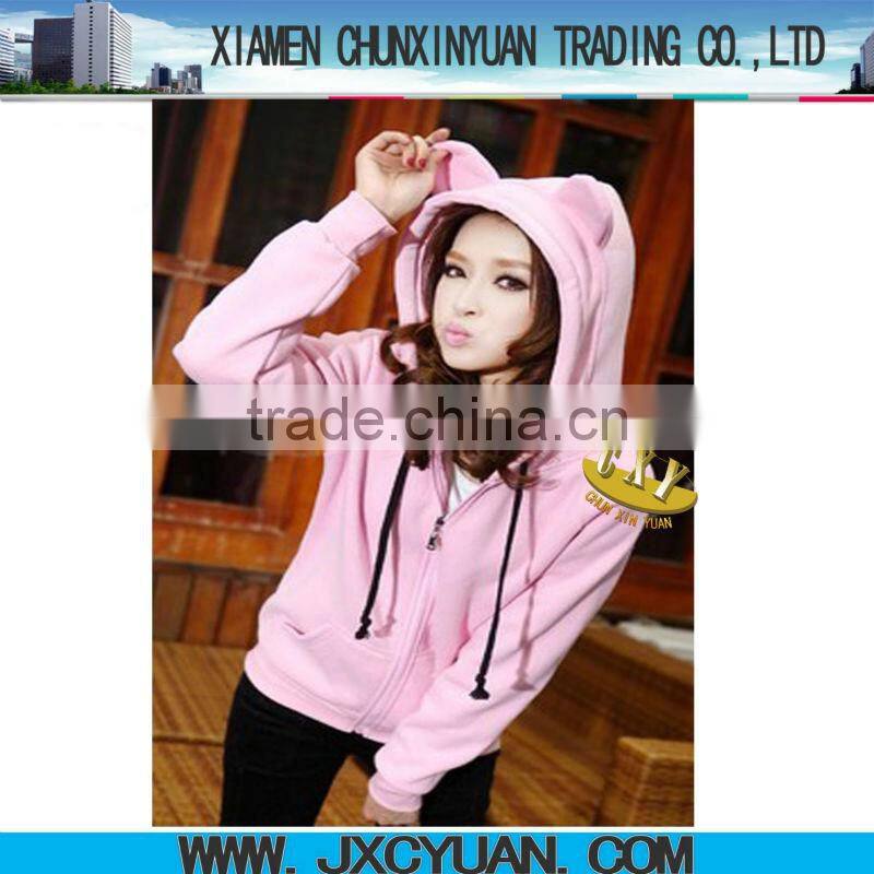 hot sale fashion hoodie plain with ears for women and girls PINK