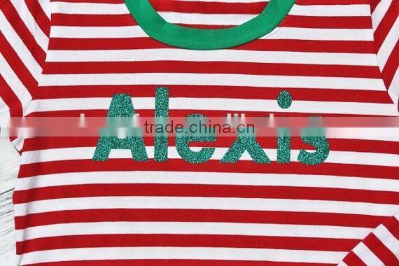 Newborn Baby Christmas pajamas red and white stripe Set unique boy or girl names monogram personalized sleepwear