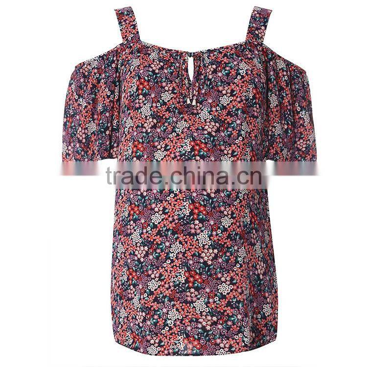 Ditsy Print Cold Shoulder Top With Tie Detailing Maternity Clothes Cheap