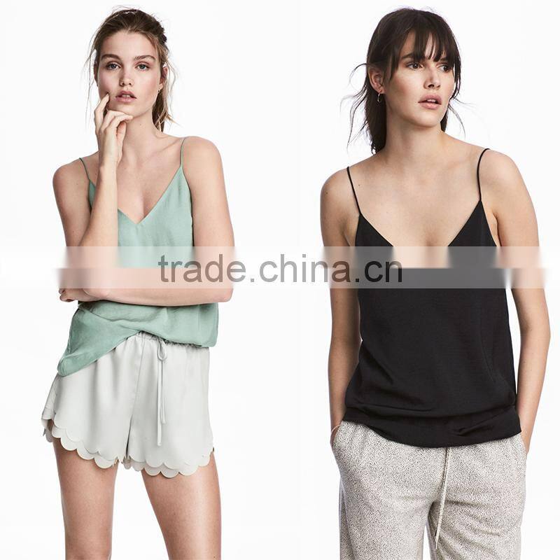 slight sheen women sleeveless spaghetti straps cami V-neckline tank tops
