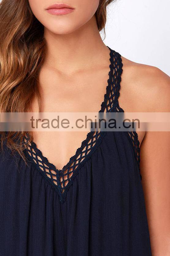 Fashion V-neck Midi Party Dress Lace Crochet Dress