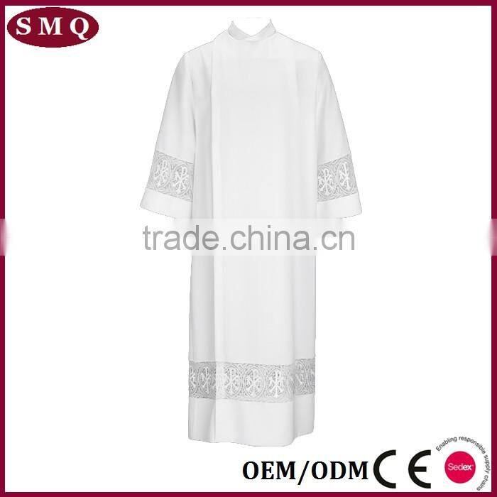 wholesale custom size and lace pattern robe white long alb