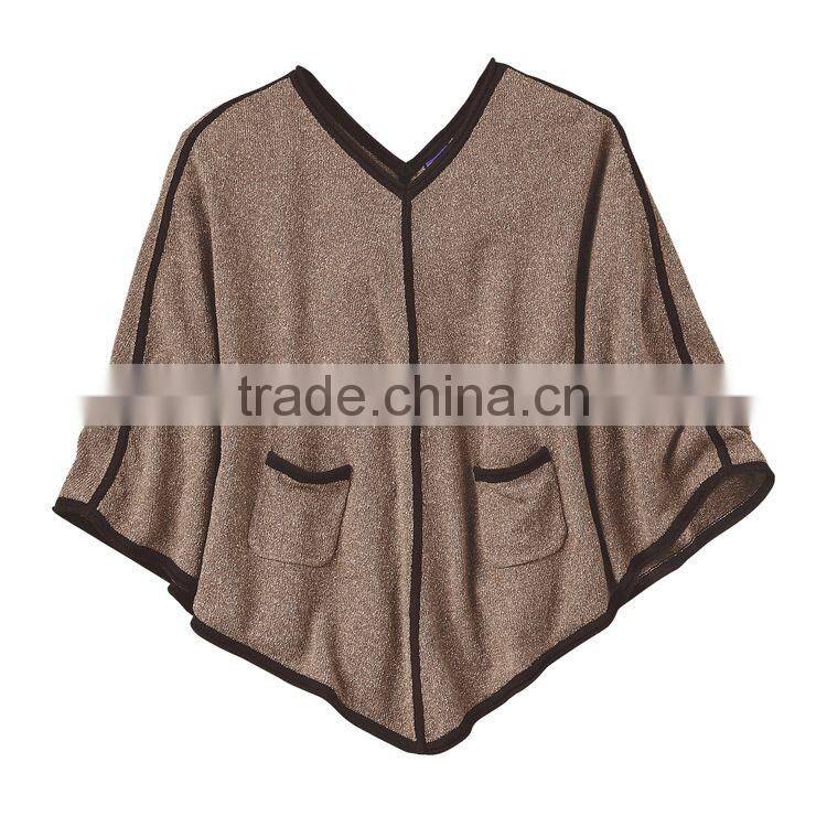 Custom Knit Sweater Women Pullover Poncho with Two Warm-Keeping Pockets