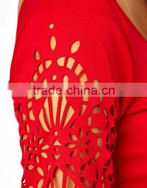 Body-Conscious Dress With Laser Cut Sleeves