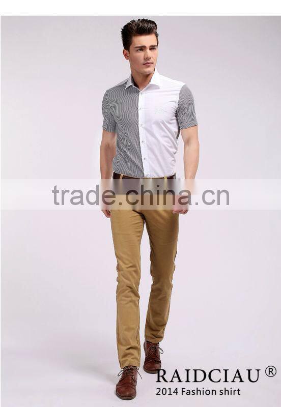 Wholesale cotton short sleeve stripe &solid color grey&white casual men shirts