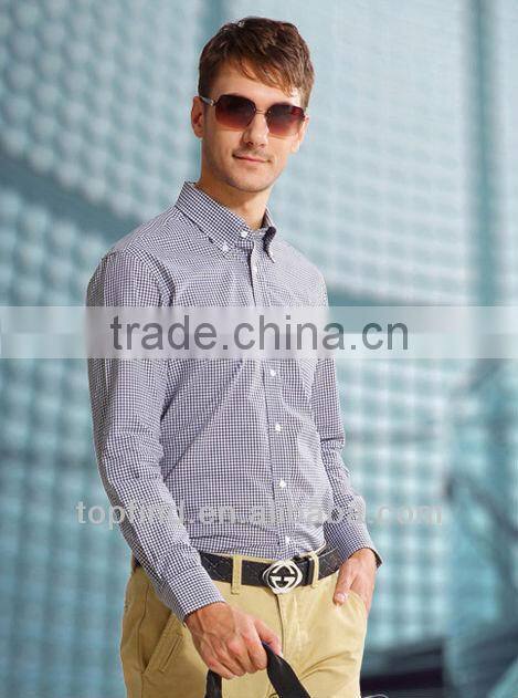 Fashionable classic long sleeve blue plaid dress shirts for man