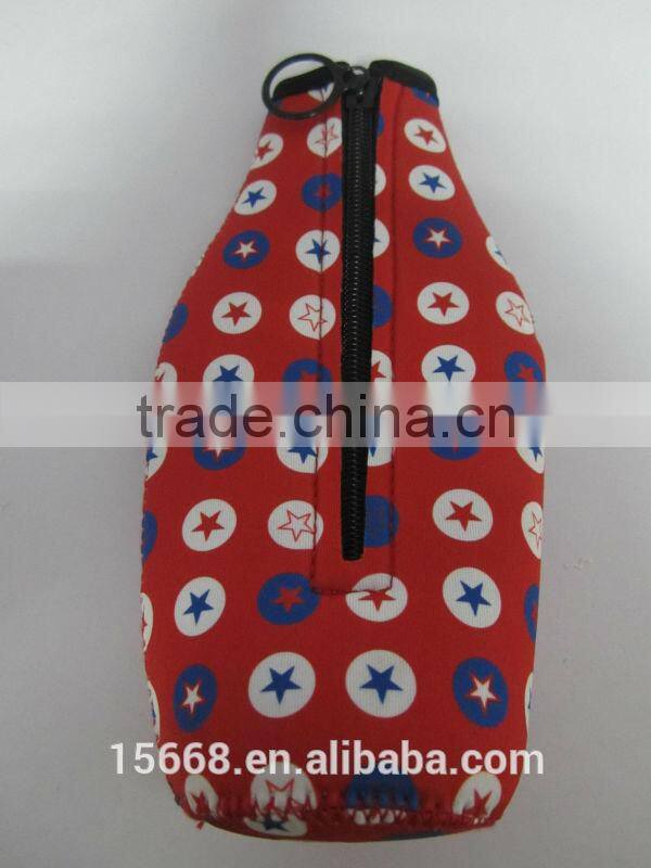 GR-B0169 high quality neoprene beer bottle cooler with zipper