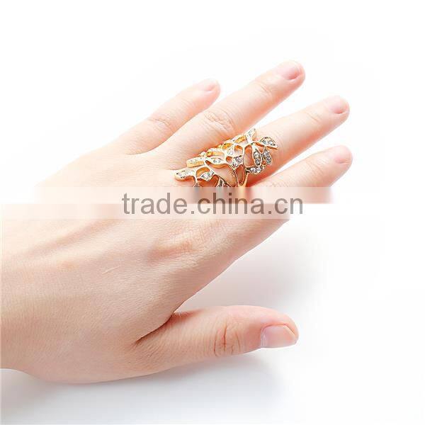 Unadjustable Rings Gold Plated Hollow Branch Clear Rhinestone