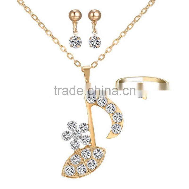 Music Note Bride Wedding Jewelry Set Crystal women Necklace Earrings