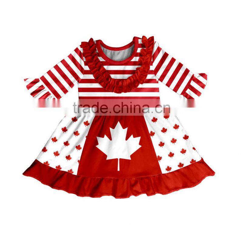2017Wholesale baby girls Fashion Ruffle lace Floral printing Spots stripe dress
