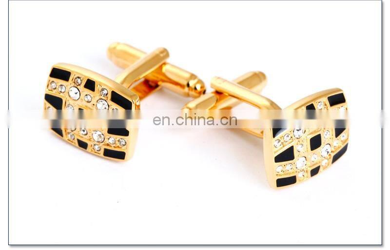 Black and Gold Grid Rhinestone Shirt Men Cufflinks Crystal