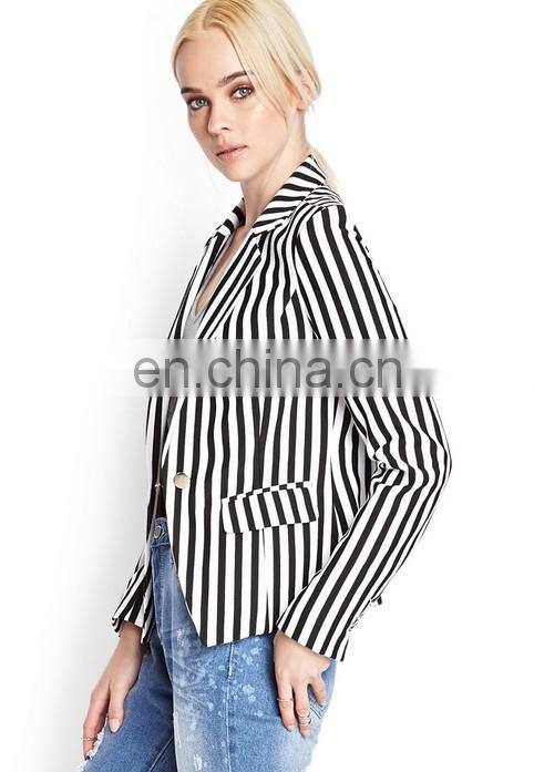 ladies OEM jacket light long style black and white stripe women blazer